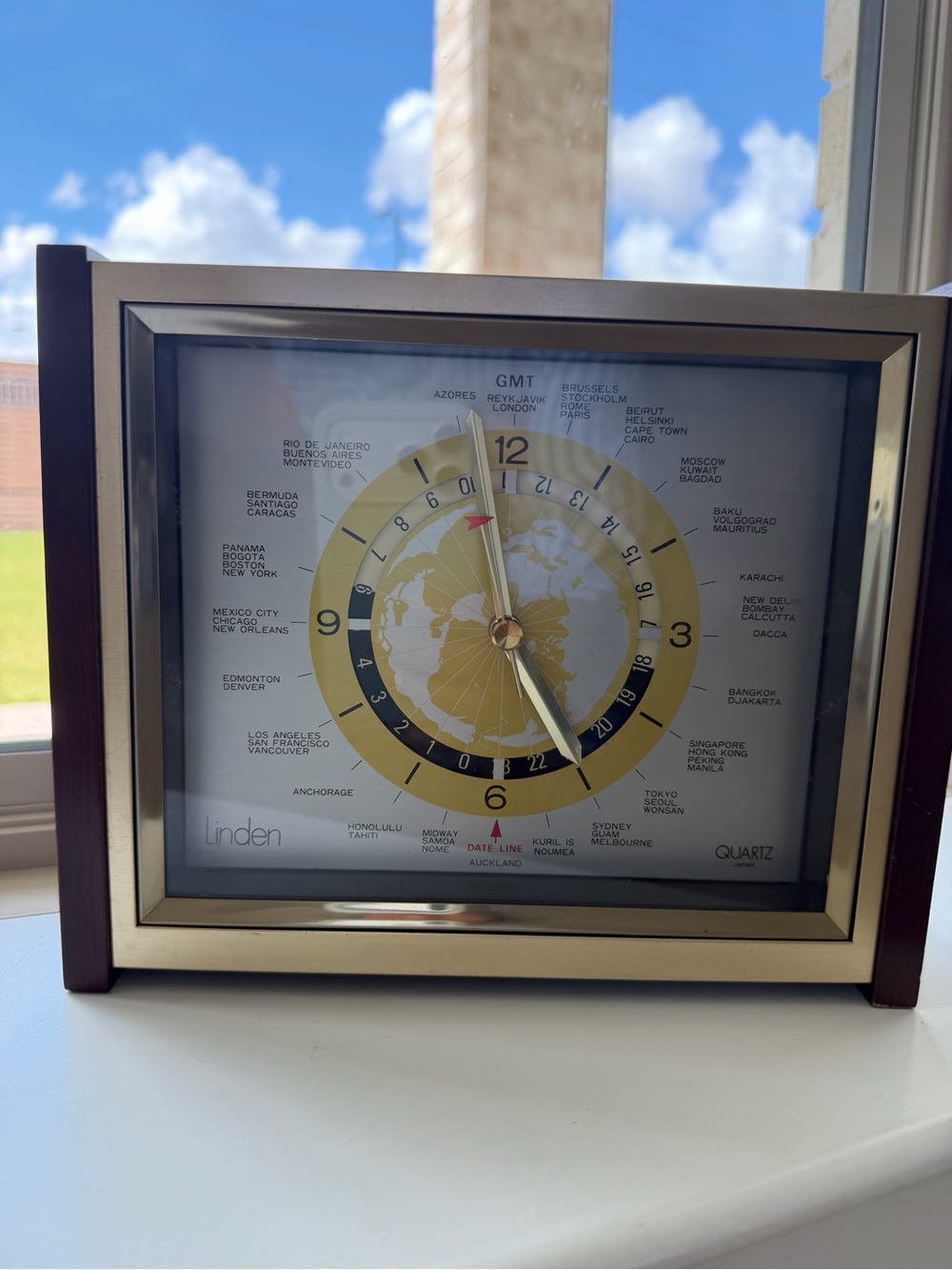 Vintage Linden Black and Gold World Time Clock